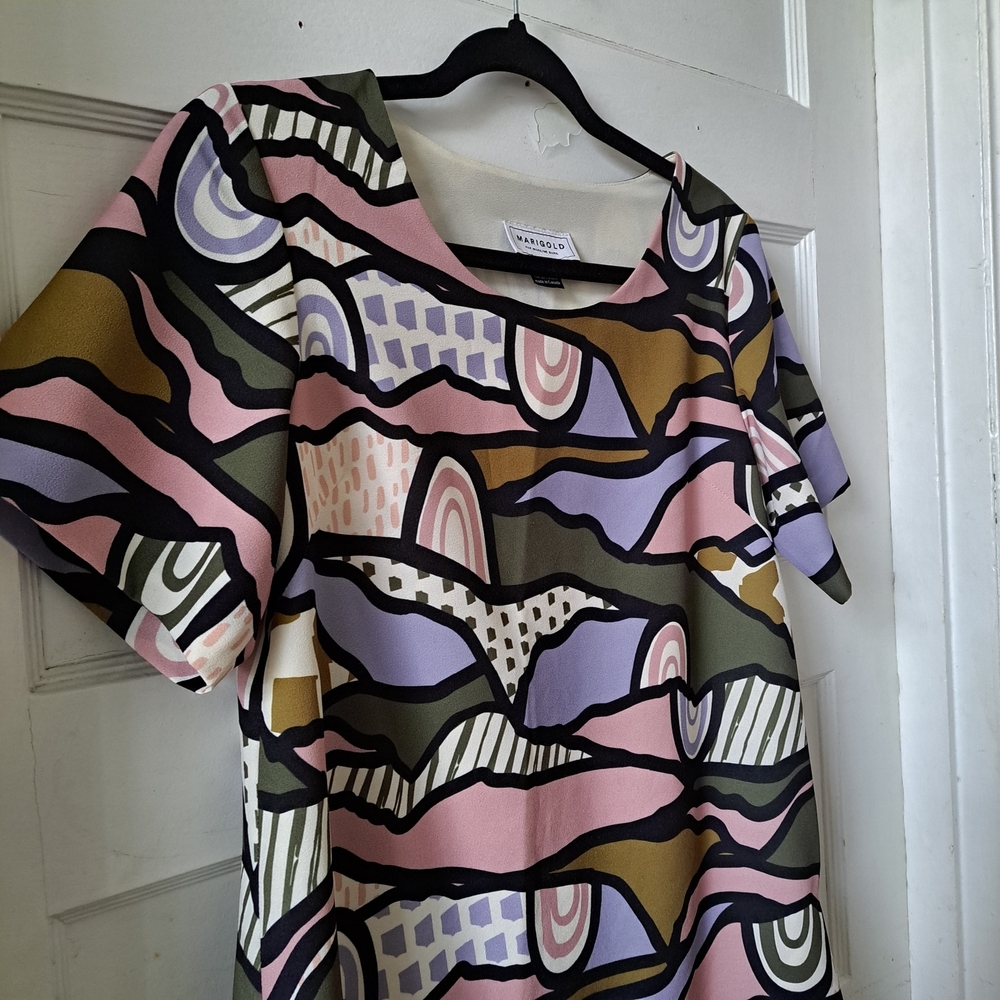 🇨🇦 Marigold Montréal Multicolor Abstract Art Dress • Short Sleeve • XS - Picture 4 of 11